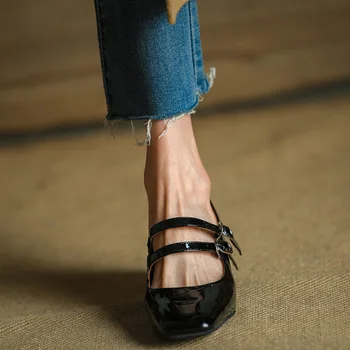 Элегантные Женские туфли Mary Jane с пряжкой, Весенние туфли на высоком Каблуке с круглым носком из натуральной кожи, женские туфли-лодочки в стиле Talon femmeRetro, 6 см