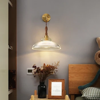 Японский стеклянный настенный светильник в стиле ретро, Современное Прозрачное настенное бра, Скандинавские Настенные светильники, прозрачный абажур в стиле ретро для спальни