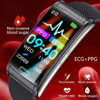 2023 Неинвазивный Умный Браслет с уровнем глюкозы в крови IP68 Водонепроницаемые Часы ECG + PTT для измерения артериального давления, сердечного ритма, Умный браслет для здоровья