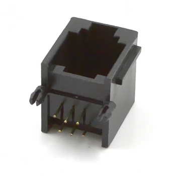 50 шт. Разъем Rj11, гнездовая розетка PCBI-6P6C, черная с боковыми вставными позолоченными ножками для телекоммуникационного оборудования