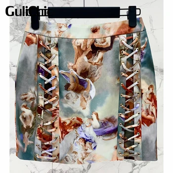 6,16 Женская уличная темпераментная мини-юбка на шнуровке с принтом крест-накрест от GuliChic