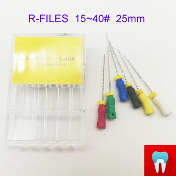 6шт 15 ~ 40 # 25 мм Стоматологические файлы Материалы для стоматологии корневых каналов Стоматологические инструменты для ручного использования R-файлы из нержавеющей стали