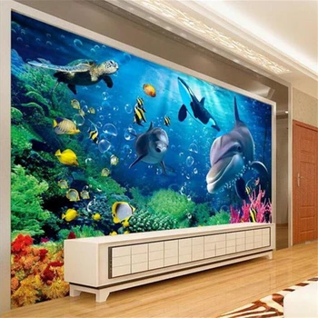 beibehang Пользовательские 3D стерео подводный мир морских рыб гостиная детский телевизор 3D фон обои декоративные картины