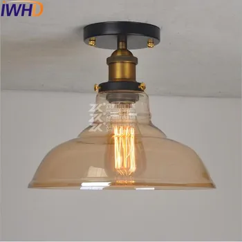 IWHD Glass Loft Промышленные Потолочные Светильники Edison Светодиодные Светильники для гостиной Plafondlamp Ретро Винтажный Потолочный светильник