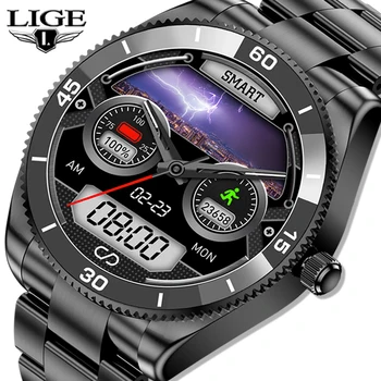 LIGE 2022, полный круг, сенсорный экран, стальной ремешок, роскошные мужские смарт-часы с Bluetooth-вызовом, Водонепроницаемые спортивные часы для фитнеса + коробка