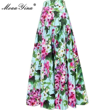 MoaaYina/ Модная Дизайнерская летняя юбка, Женская Элегантная хлопковая юбка с цветочным принтом для отдыха в Богемном стиле