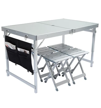 Бесплатная доставка Высококачественный Складной Журнальный столик из алюминиевого сплава, обеденный стол с четырьмя табуретками, наборы столов для пикника на открытом воздухе
