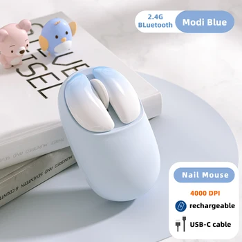 Беспроводная мышь Перезаряжаемая 4000 точек на дюйм Bluetooth Silence Магнитная мышь для ногтей для девочек Оптический USB C Портативный симпатичный для портативного компьютера