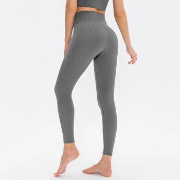 Женские двусторонние брюки для йоги телесного цвета с высокой талией и принтом на бедрах, эластичные облегающие спортивные брюки для фитнеса