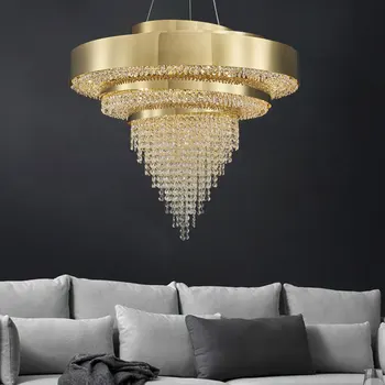 Новая Современная хрустальная люстра в стиле арт-дизайн гостиной, золотая роскошная столовая люстра для украшения дома