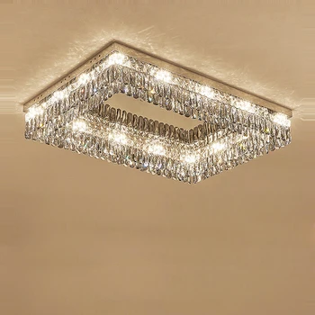 Прямоугольная серебристо-золотая светодиодная потолочная люстра с кристаллами Lustre Lamparas De Techo, потолочные светильники.Потолочный светильник для гостиной
