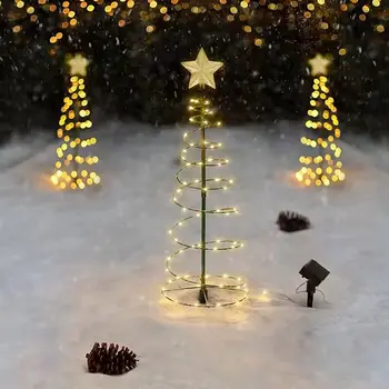 Светодиодные фонари для рождественской елки, Солнечная светодиодная металлическая спираль, Рождественская гирлянда, лампа для украшения дома и сада