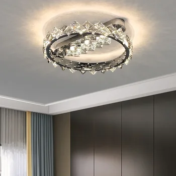 Современный минималистичный круглый светодиодный потолочный светильник с кристаллами, модная атмосфера, креативное освещение для спальни, гостиной, столовой